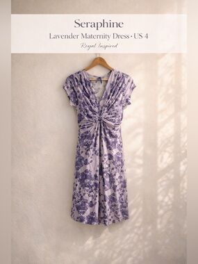 Seraphine Lavender Floral Twist Front Maternity Dress Size US 4 UK 8